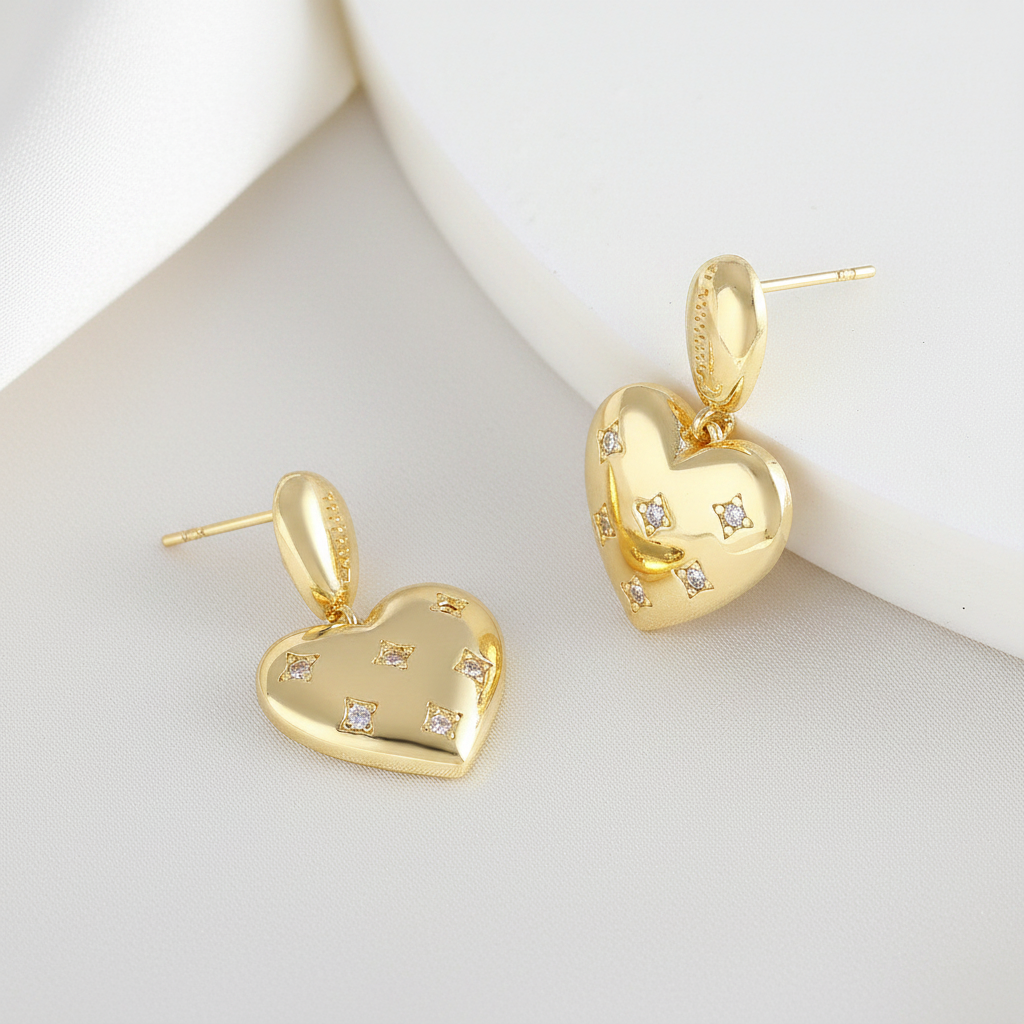 Pendientes Corazón con Zirconia Dorados