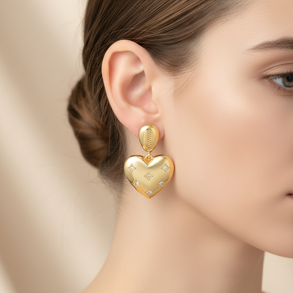 Pendientes Corazón con Zirconia Dorados