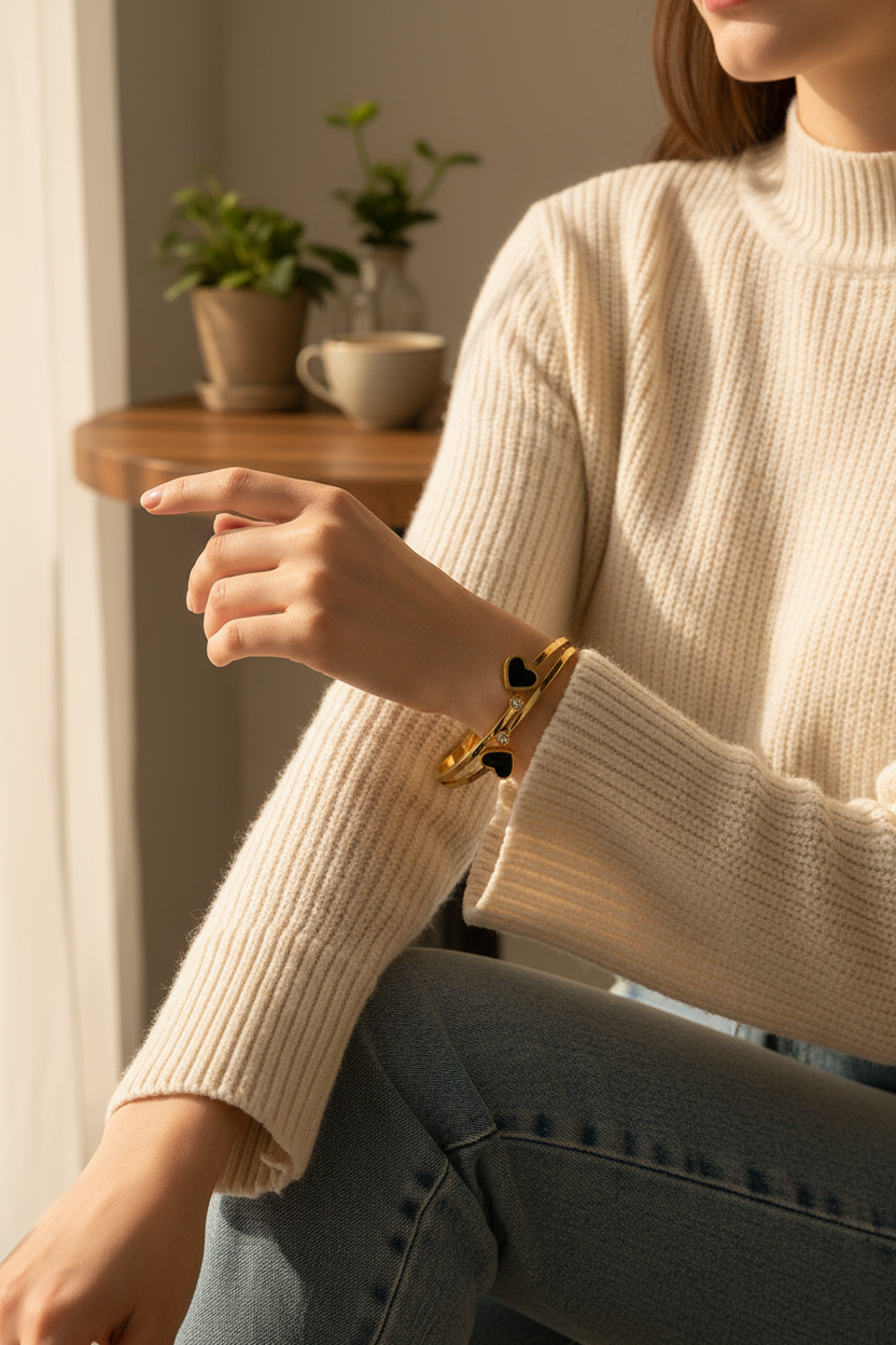 Brazalete Dorado de Corazones Negros