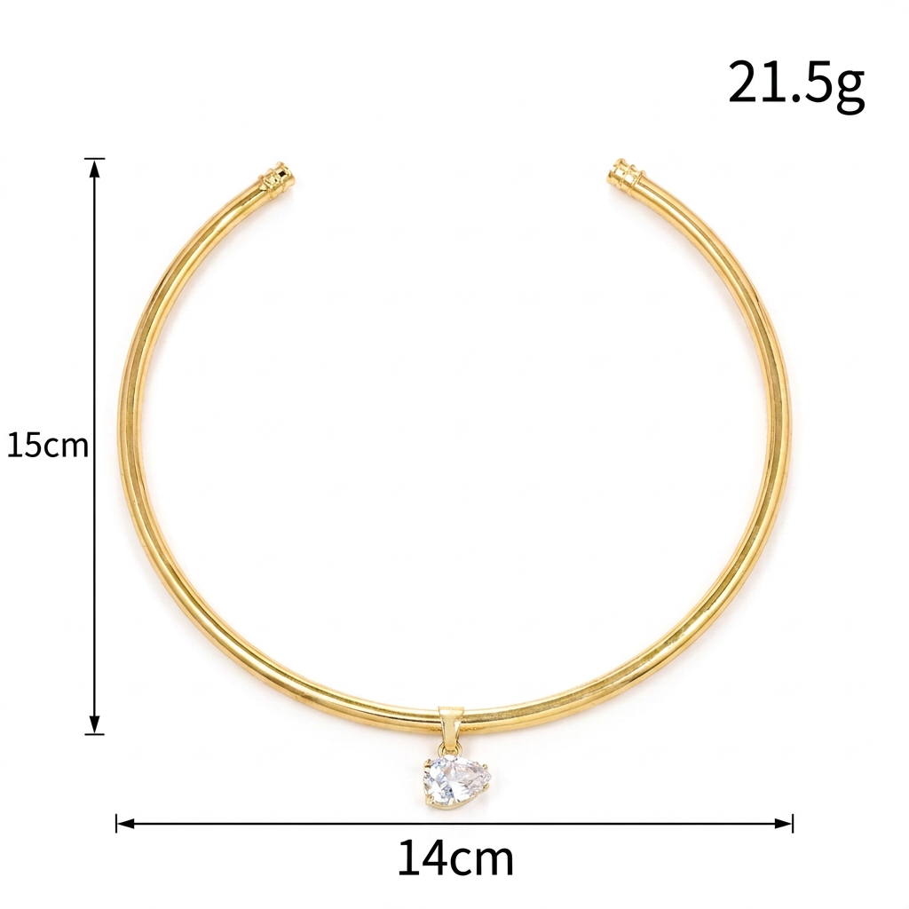 Gargantilla Dorada Rígida con Colgante de Piedra Brillante – Elegante para Mujer