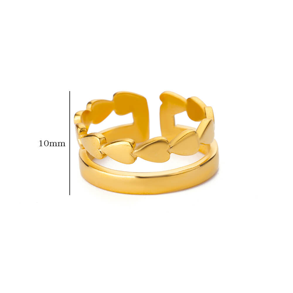 Anillo Dorado Doble con Corazones – Estilo Romántico