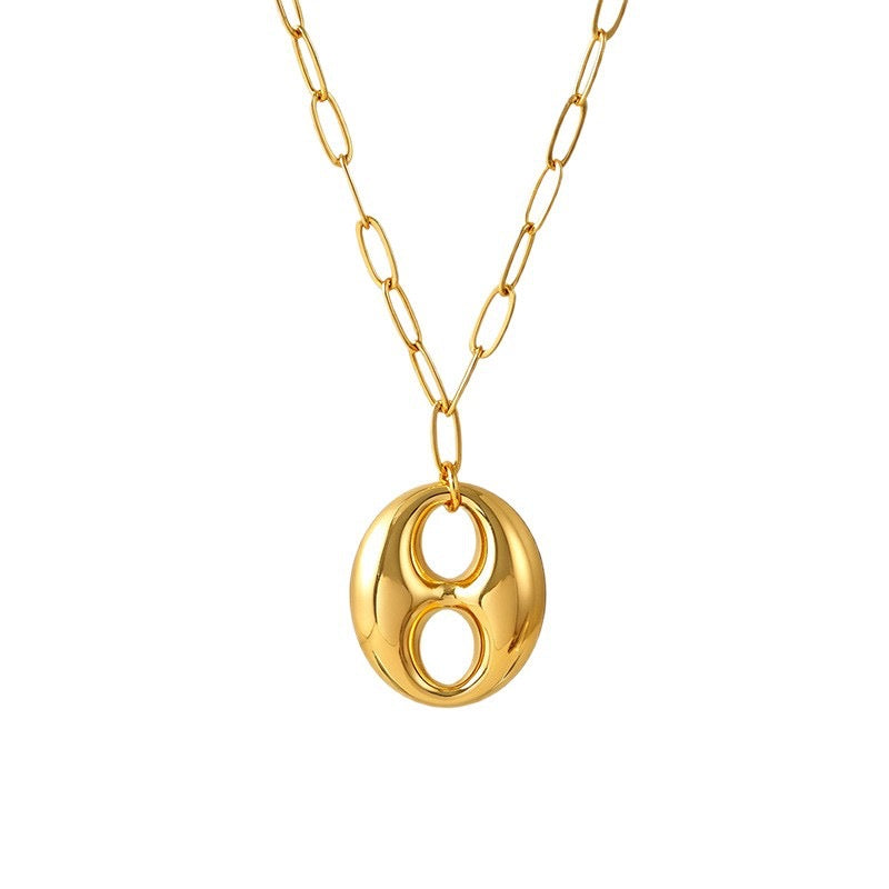 Collar Dorado para Mujer con Colgante Geométrico Ovalado