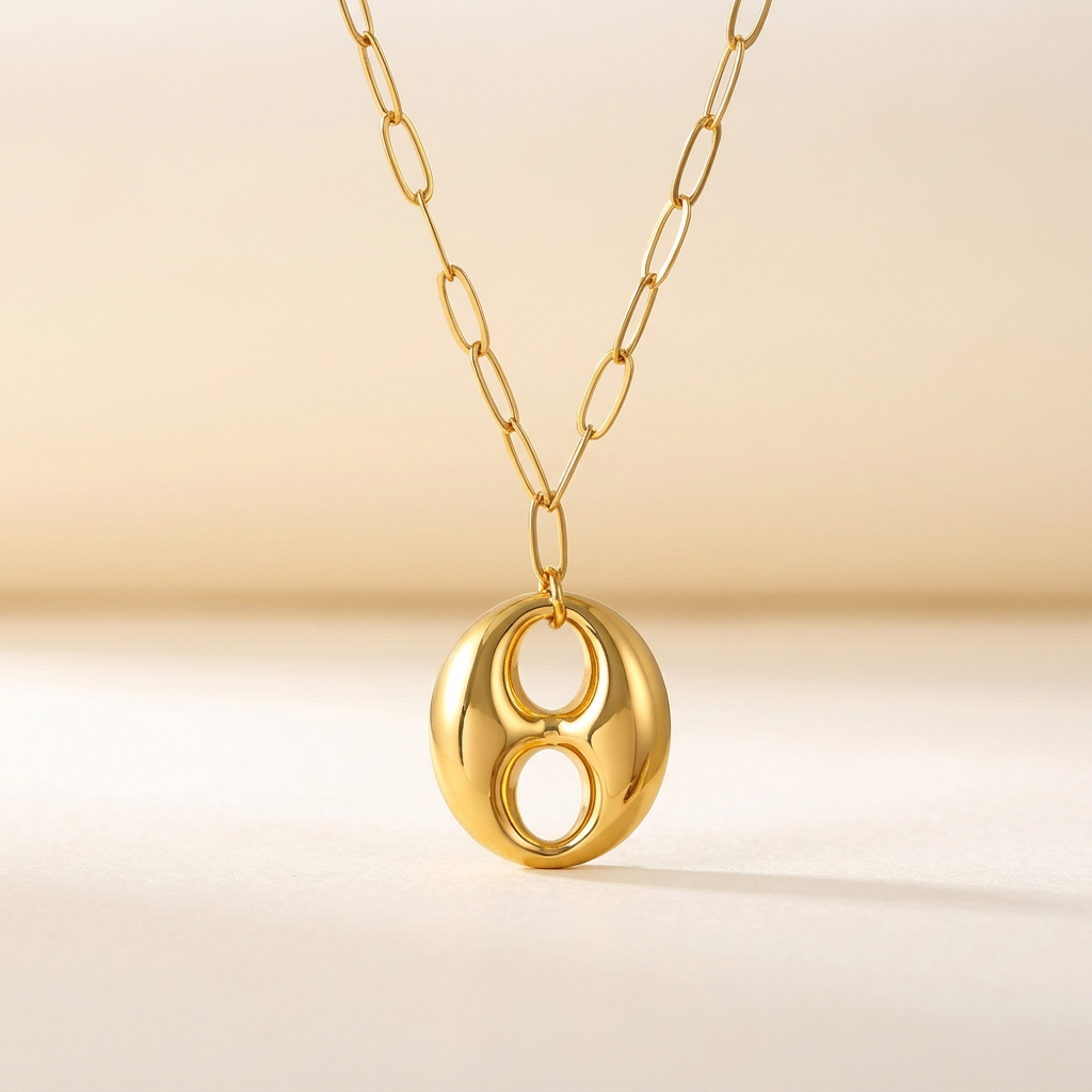 Collar Dorado para Mujer con Colgante Geométrico Ovalado