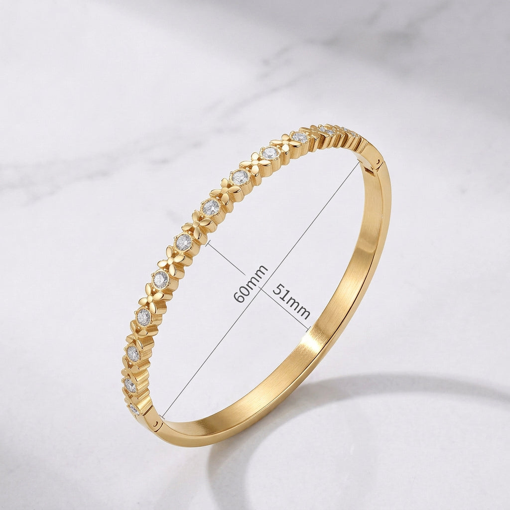Brazalete Dorado con Circonitas y Flores