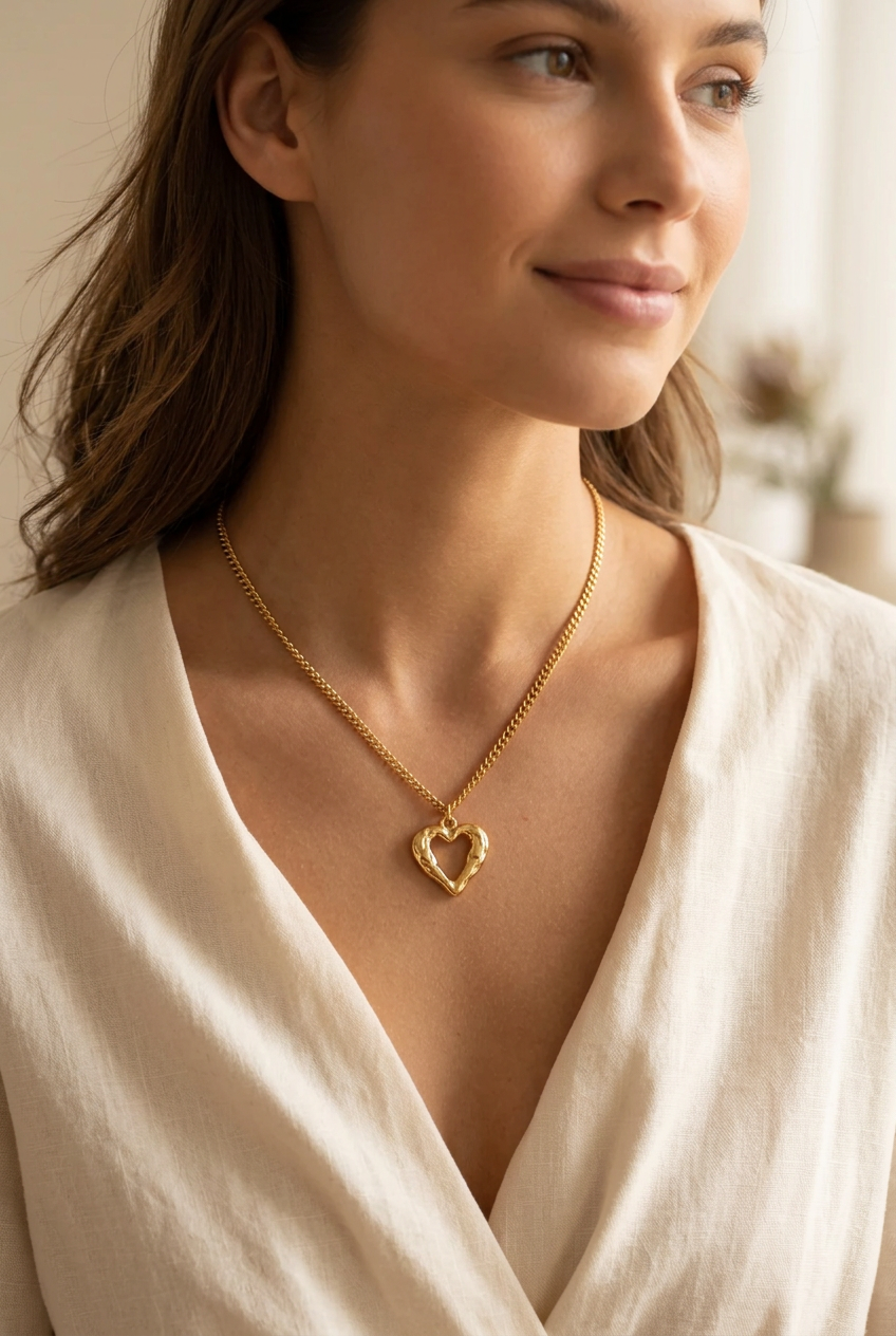 Collar Corazón Dorado de Acero Inoxidable para Mujer