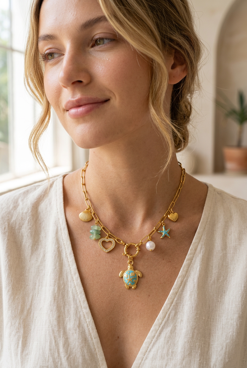 Collar dorado para mujer con dije de tortuga