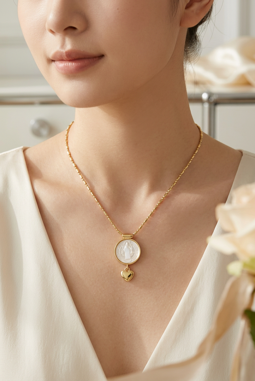 Collar ajustable con incrustación de concha y detalles de borla