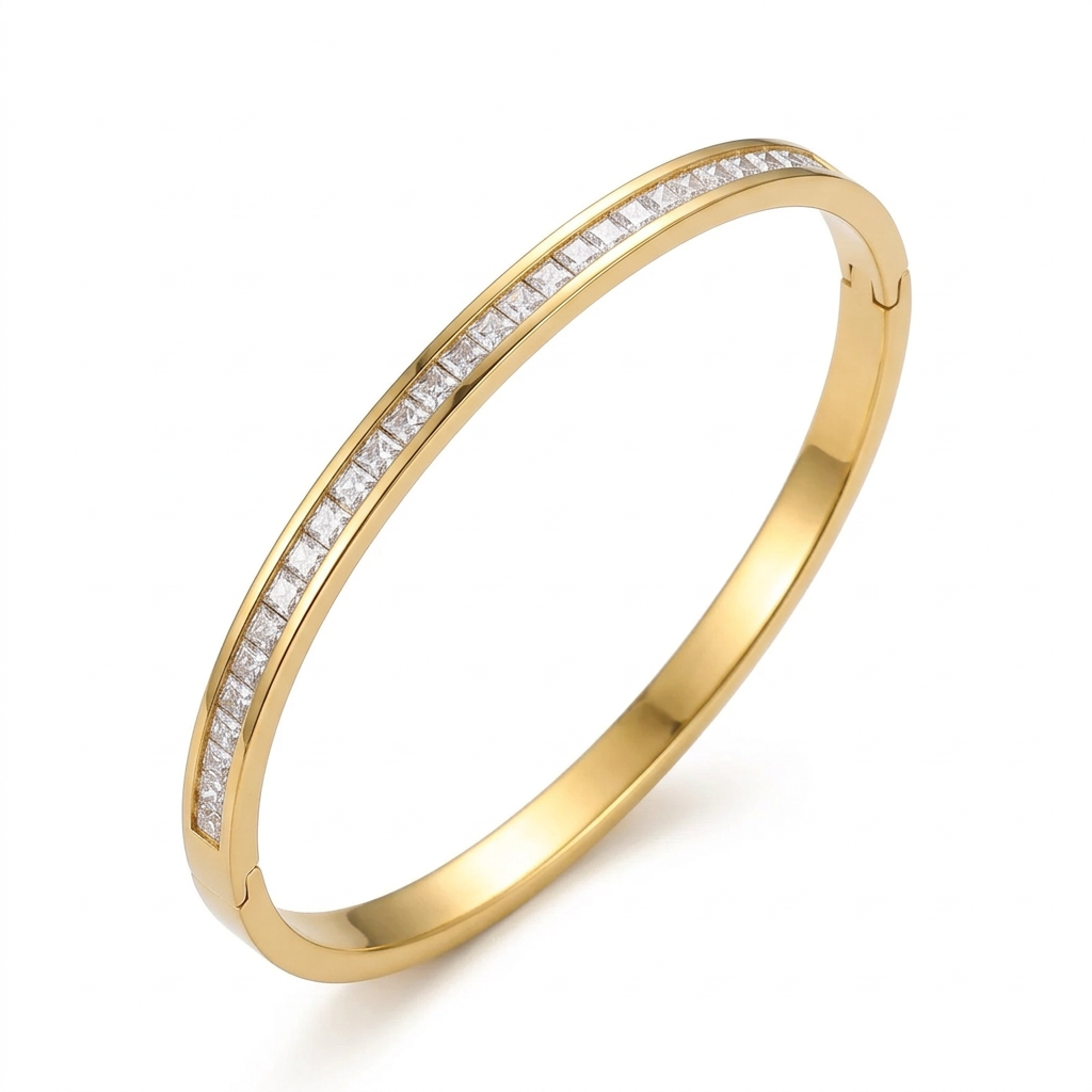 Brazalete Dorado con Circonitas Cuadradas