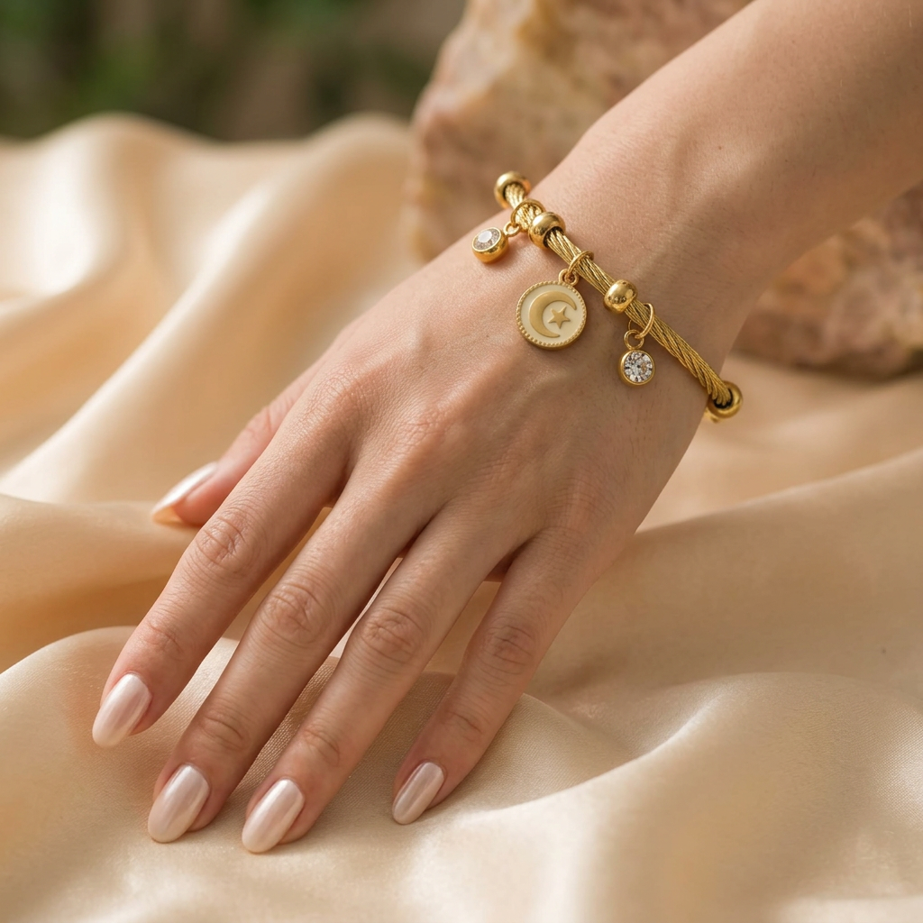 Brazalete Dorado Ajustable con Charm