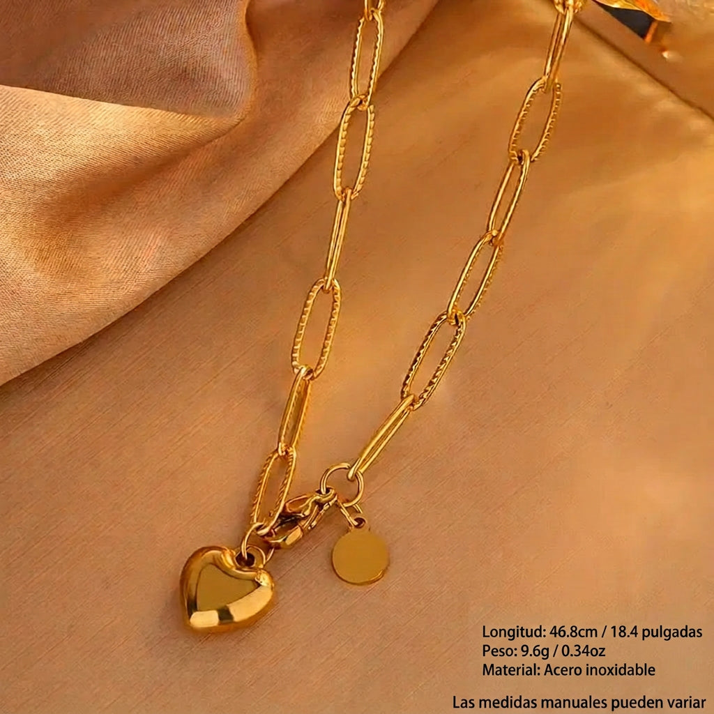 Conjunto Collar de Clip y Pulsera Dorado con Corazón