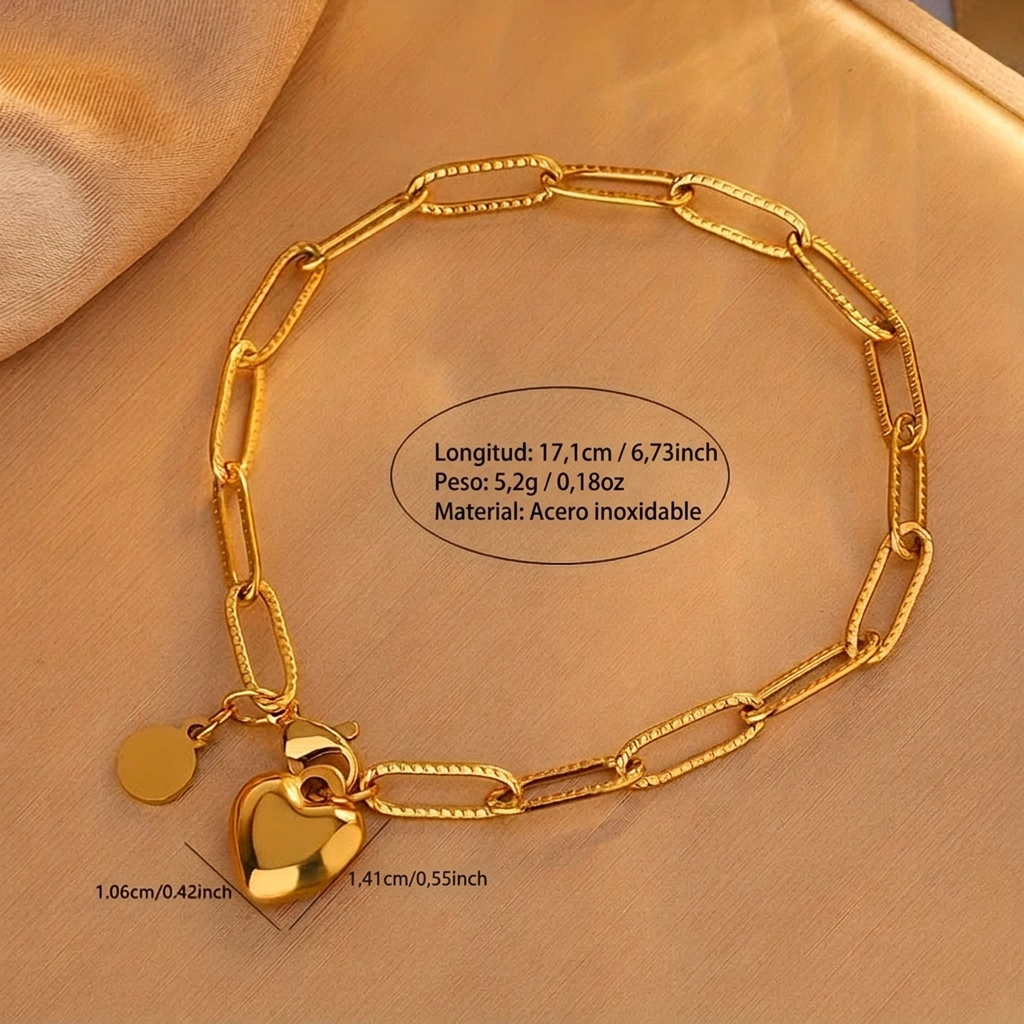 Conjunto Collar de Clip y Pulsera Dorado con Corazón