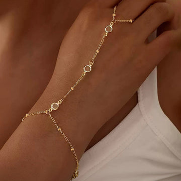 Pulsera con Anillo Dorada | Cadena de Mano con Cristales