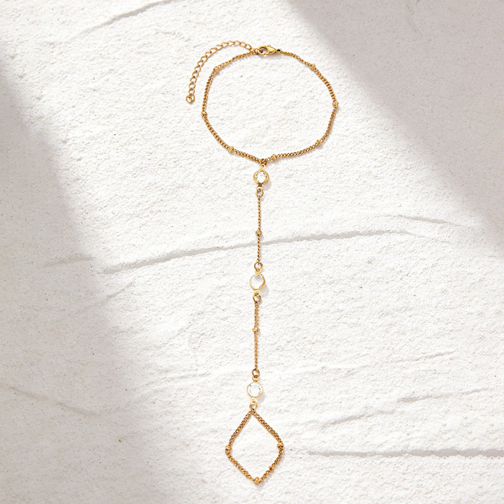 Pulsera con Anillo Dorada | Cadena de Mano con Cristales