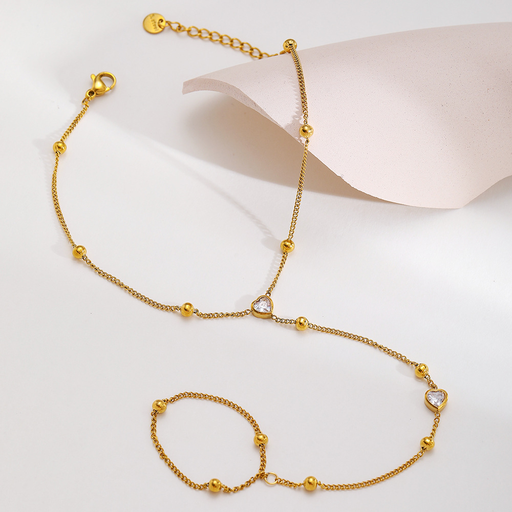 Pulsera con Anillo Dorada | Cadena de Mano con Cristales