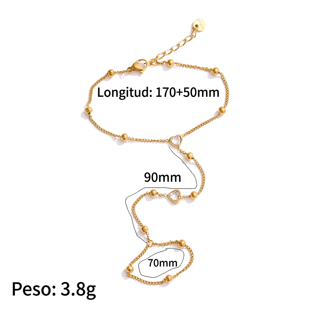 Pulsera con Anillo Dorada | Cadena de Mano con Cristales