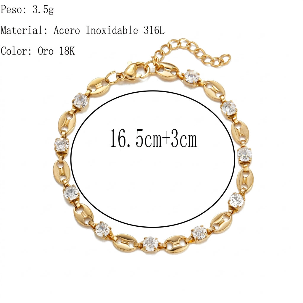 Pulsera dorada con circon y cadena deslizante