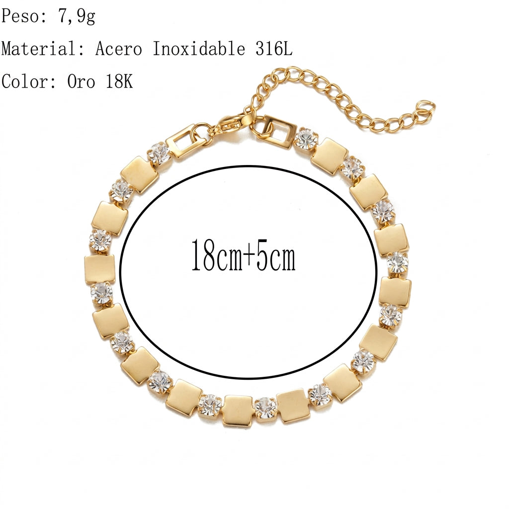Pulsera dorada con circon y cadena deslizante