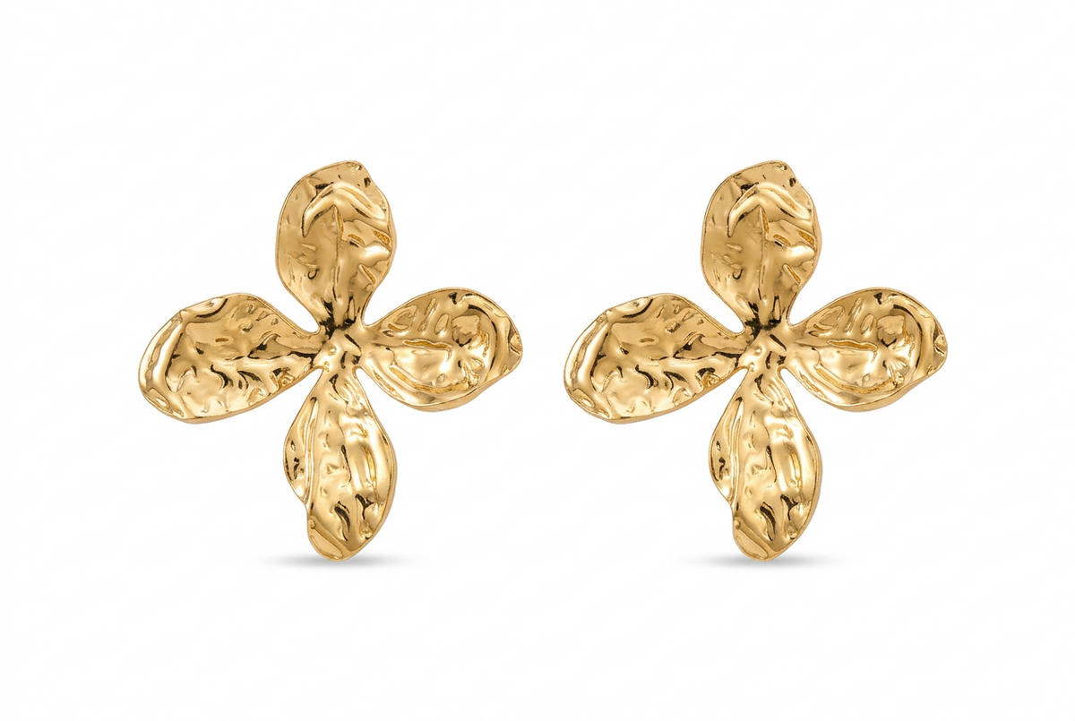 Pendientes Flor Dorados para Mujer – Diseño Texturizado