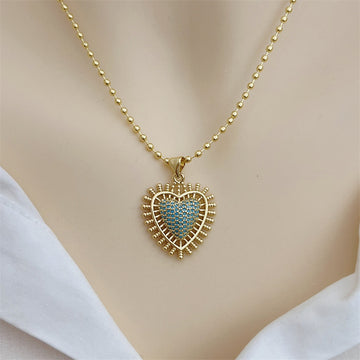 Collar Corazón Dorado con Circonitas Turquesa