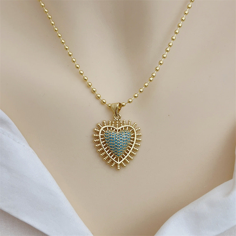 Collar Corazón Dorado con Circonitas Turquesa