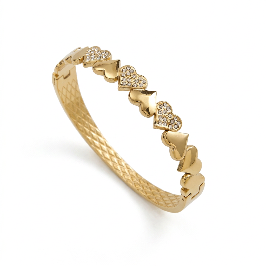 Brazalete Dorado con Corazones y Circonitas