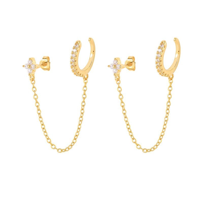Pendientes Dorados con Cadena y Ear Cuff de Circonitas