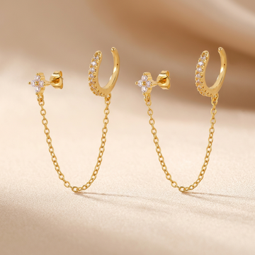 Pendientes Dorados con Cadena y Ear Cuff de Circonitas