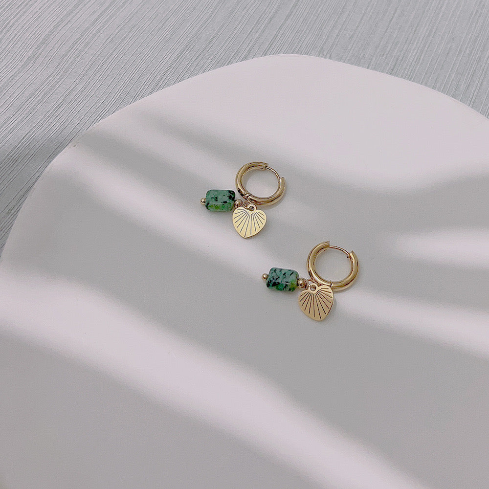 Conjunto Collar, Pulsera y Pendientes Dorado Piedra turquesa