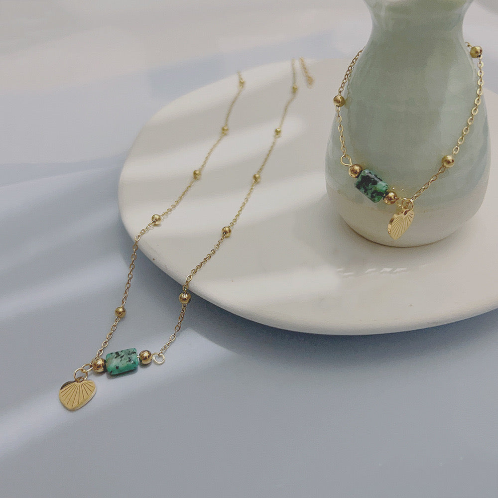 Conjunto Collar, Pulsera y Pendientes Dorado Piedra turquesa