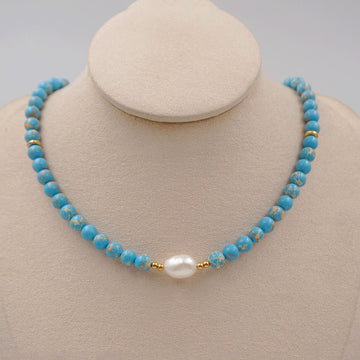 Collar de Piedras Turquesa con Perla