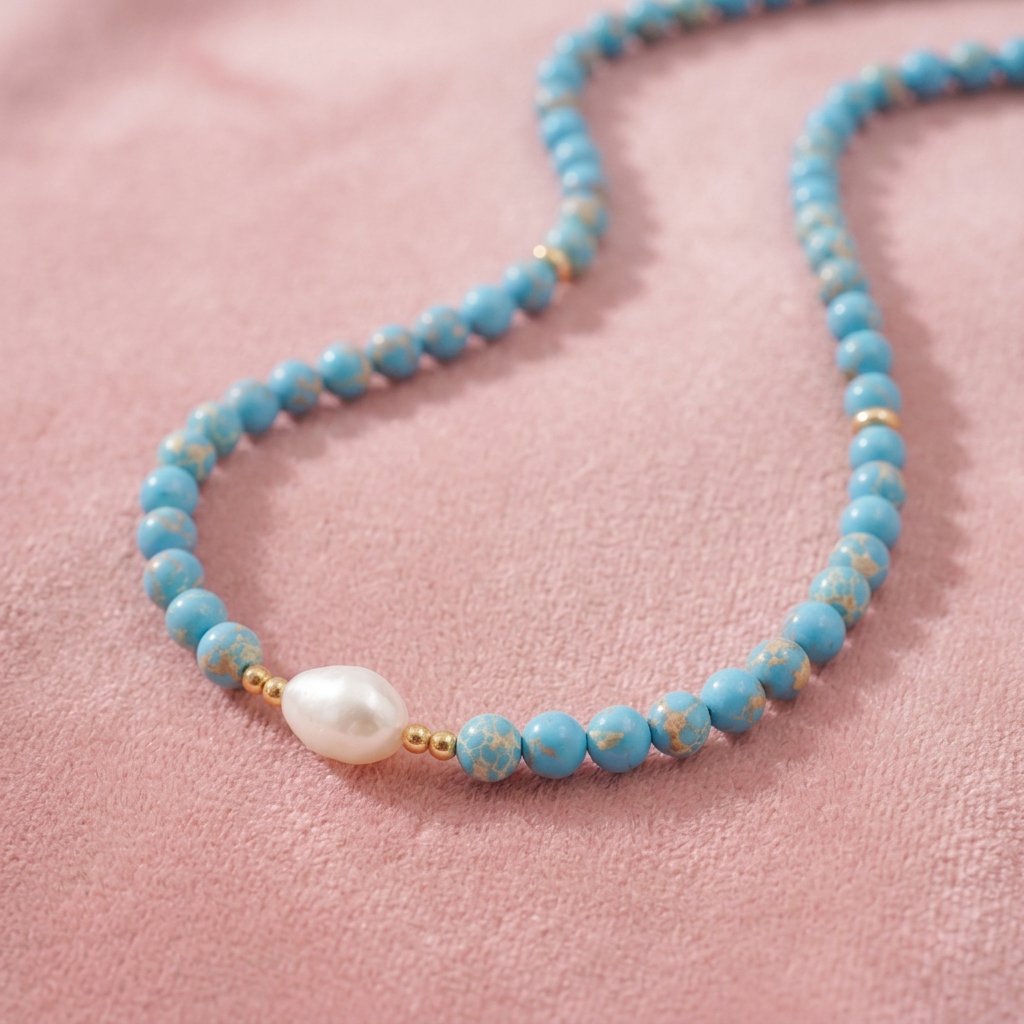 Collar de Piedras Turquesa con Perla