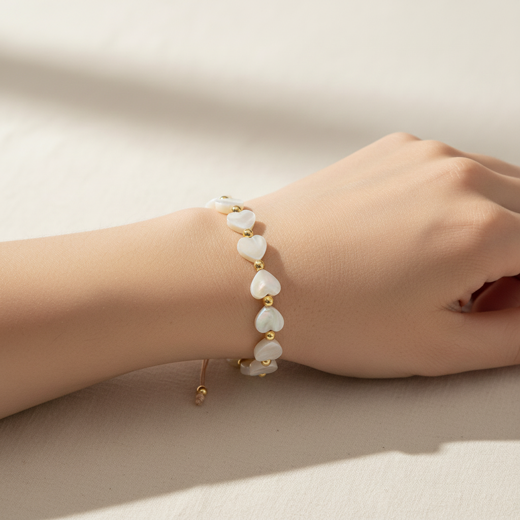 Brazalete de perlas con corazones de Nácar