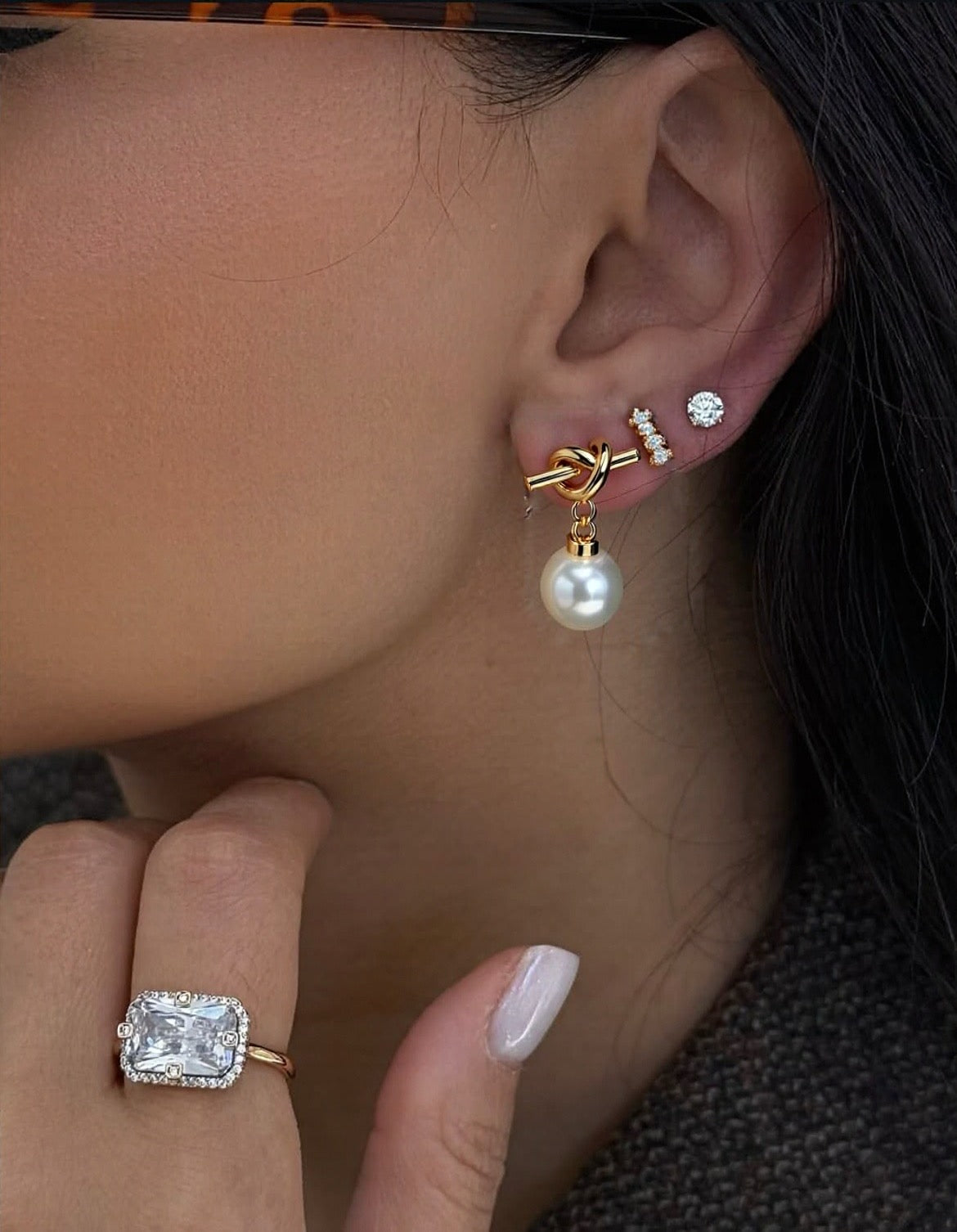 Gold Knot Pearl Earrings