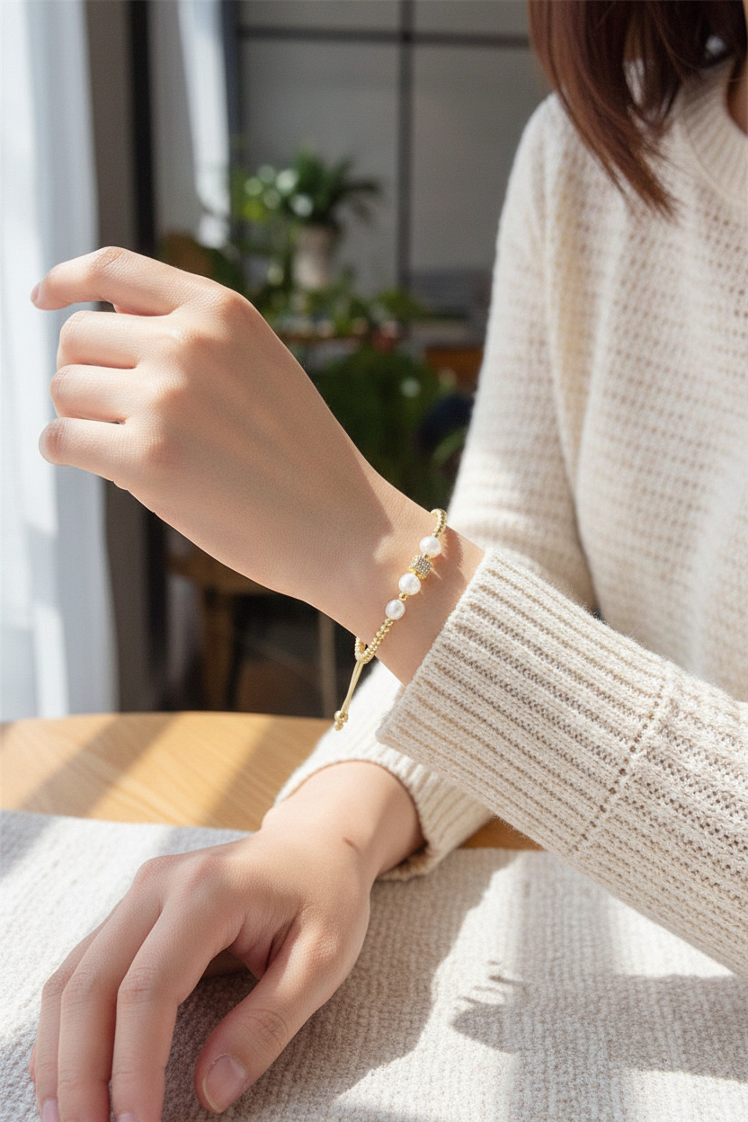 Brazalete de perlas y cubo brillante