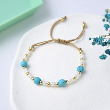 Brazalete cuentas turquesa con perlas
