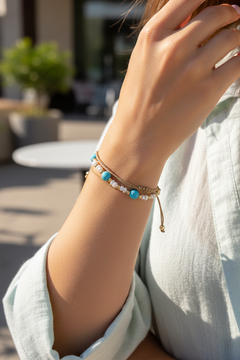 Brazalete cuentas turquesa con perlas