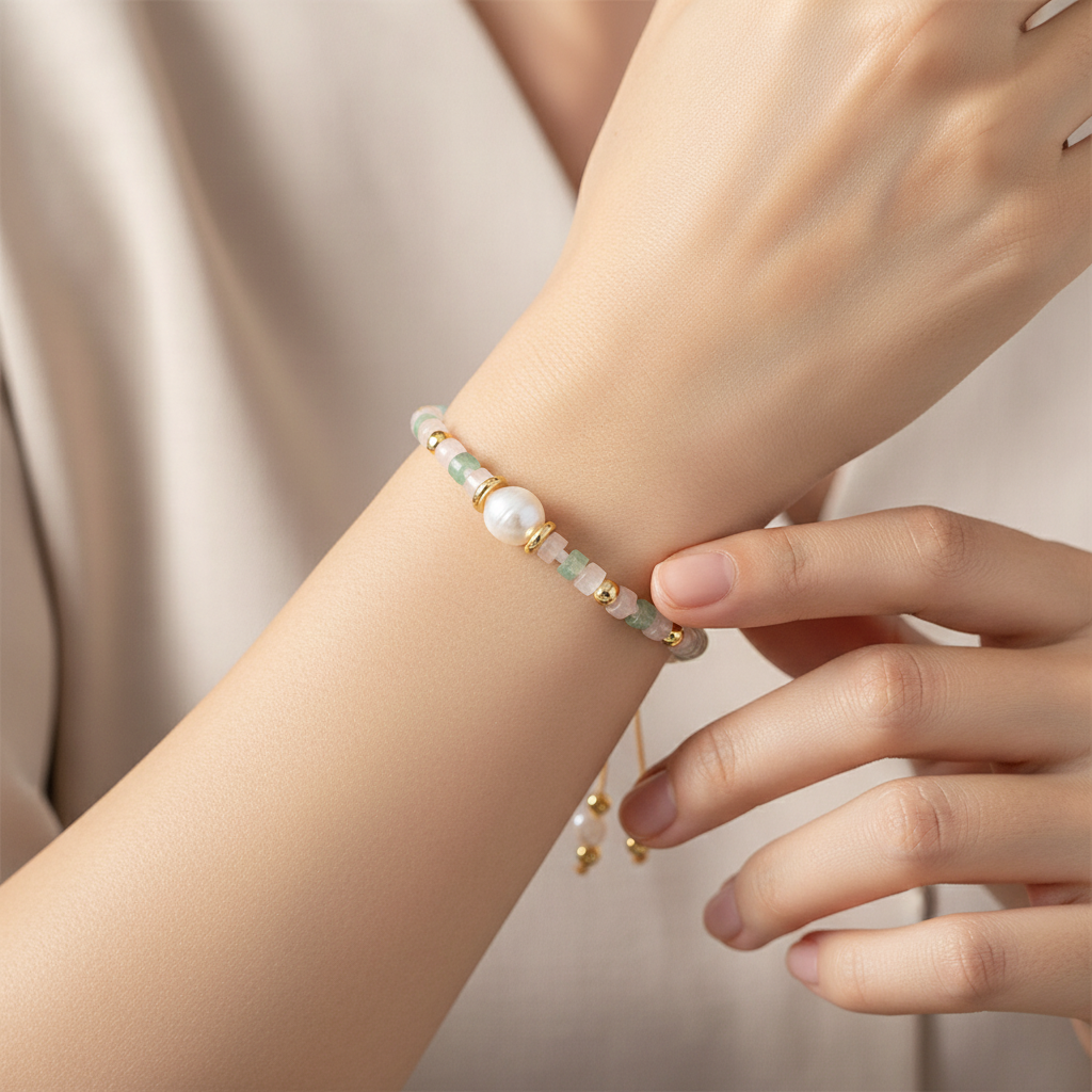 Bracelet with natural glass beads