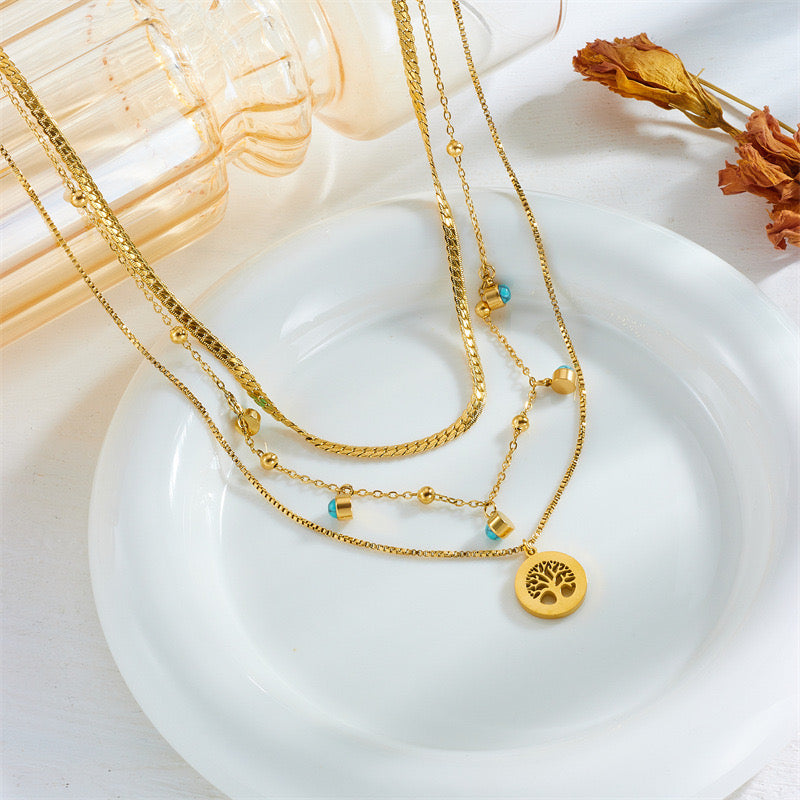 Collar Multicapas con Cuentas Turquesas y Árbol de la Vida