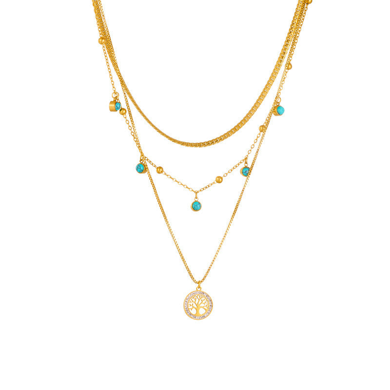 Collar Multicapas con Cuentas Turquesas y Árbol de la Vida