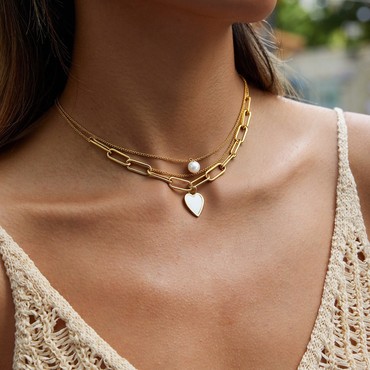Collar Multicapas Corazón y Perla