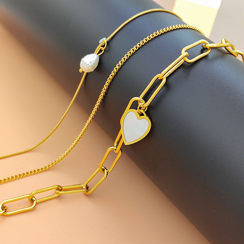 Collar Multicapas Corazón y Perla