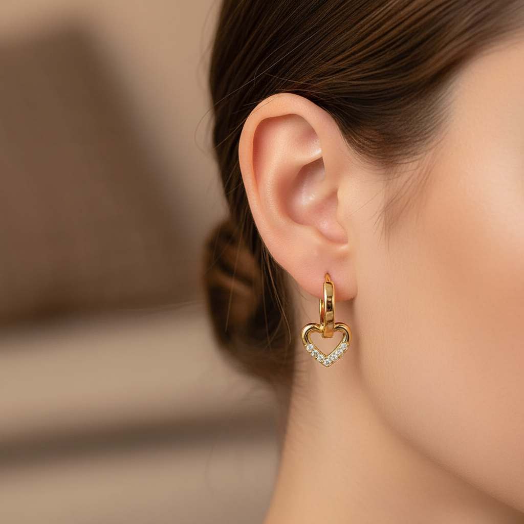 Pendientes de Aro con Corazón y Circonitas