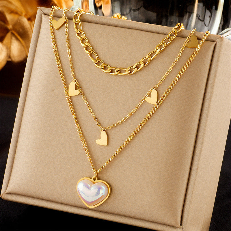 Triple Layer Gold Heart Necklace