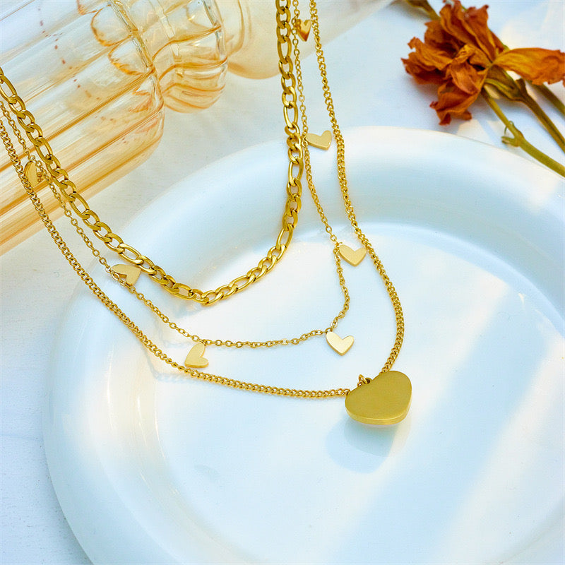 Triple Layer Gold Heart Necklace